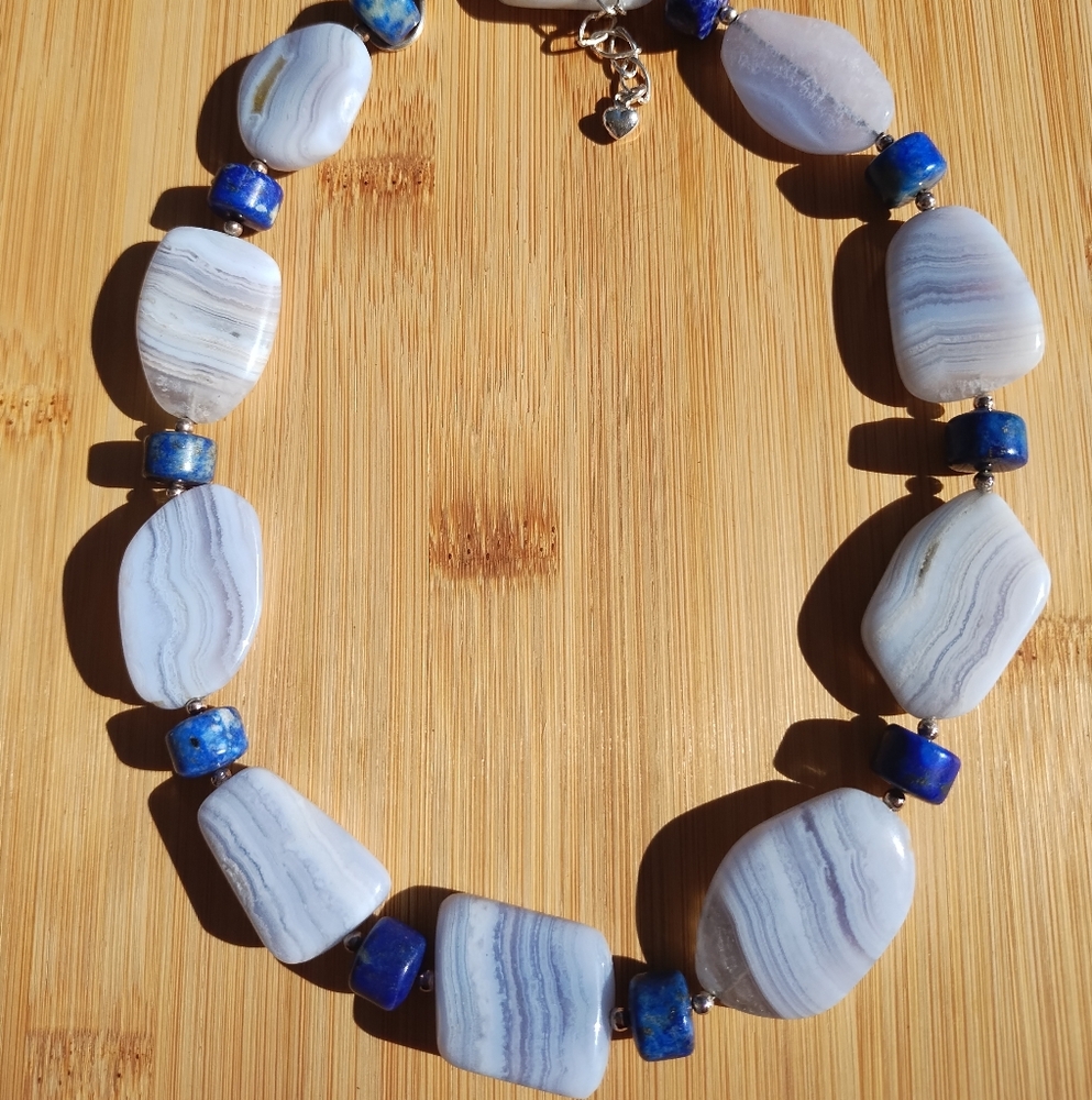 JAY KING DTR mine finds Blue LACED AGATE LAPIS LAZULI NECKLACE 925 - Picture 4 of 7